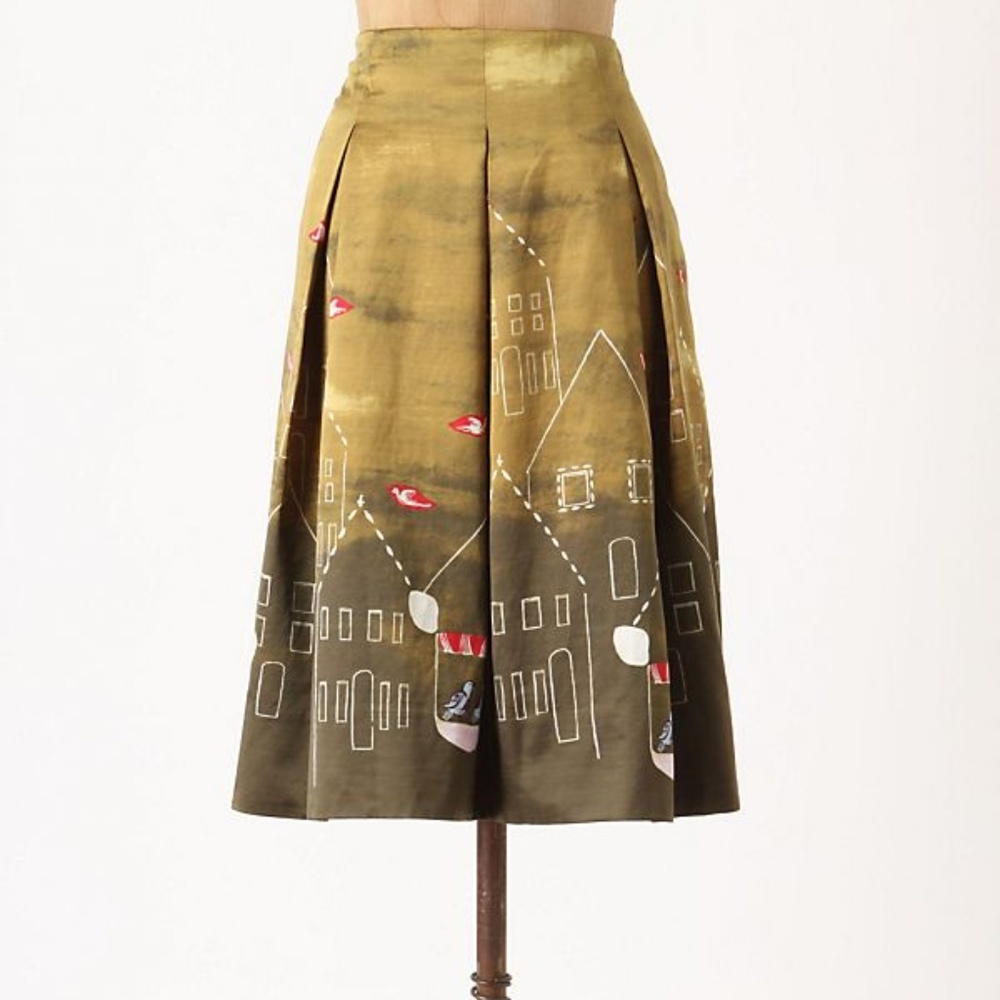 Maeve Anthropologie Feathered Village Bird Skirt